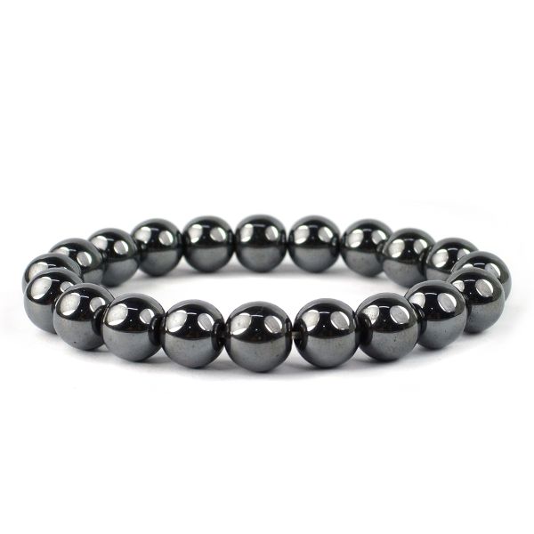 Natural Hematite 10 mm Round Bead Bracelet for Grounding, Protection, Strength & Confidence | Reiki Charged Gemstone Bracelet for Men & Women
