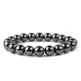 Natural Hematite 10 mm Round Bead Bracelet for Grounding, Protection, Strength & Confidence | Reiki Charged Gemstone Bracelet for Men & Women