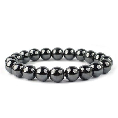 Natural Hematite 10 mm Round Bead Bracelet for Grounding, Protection, Strength & Confidence | Reiki Charged Gemstone Bracelet for Men & Women