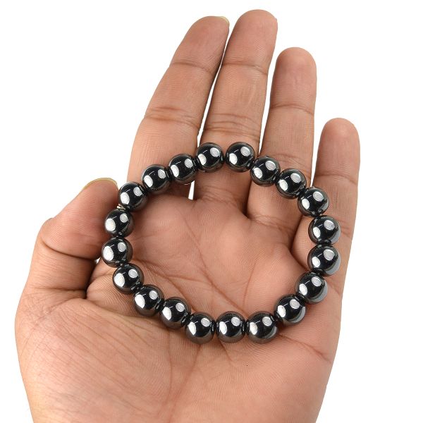 Natural Hematite 10mm Round Bead Bracelet for Grounding, Protection, Strength & Confidence | Reiki Charged Gemstone Bracelet for Men & Women