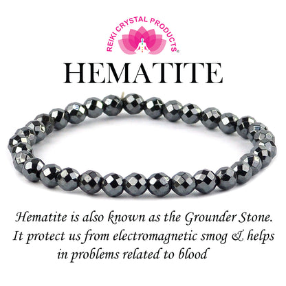 Natural Hematite 6 mm Faceted Bead Bracelet