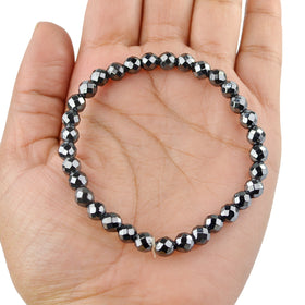 Natural Hematite 6 mm Faceted Bead Bracelet for Grounding, Protection, Strength & Confidence