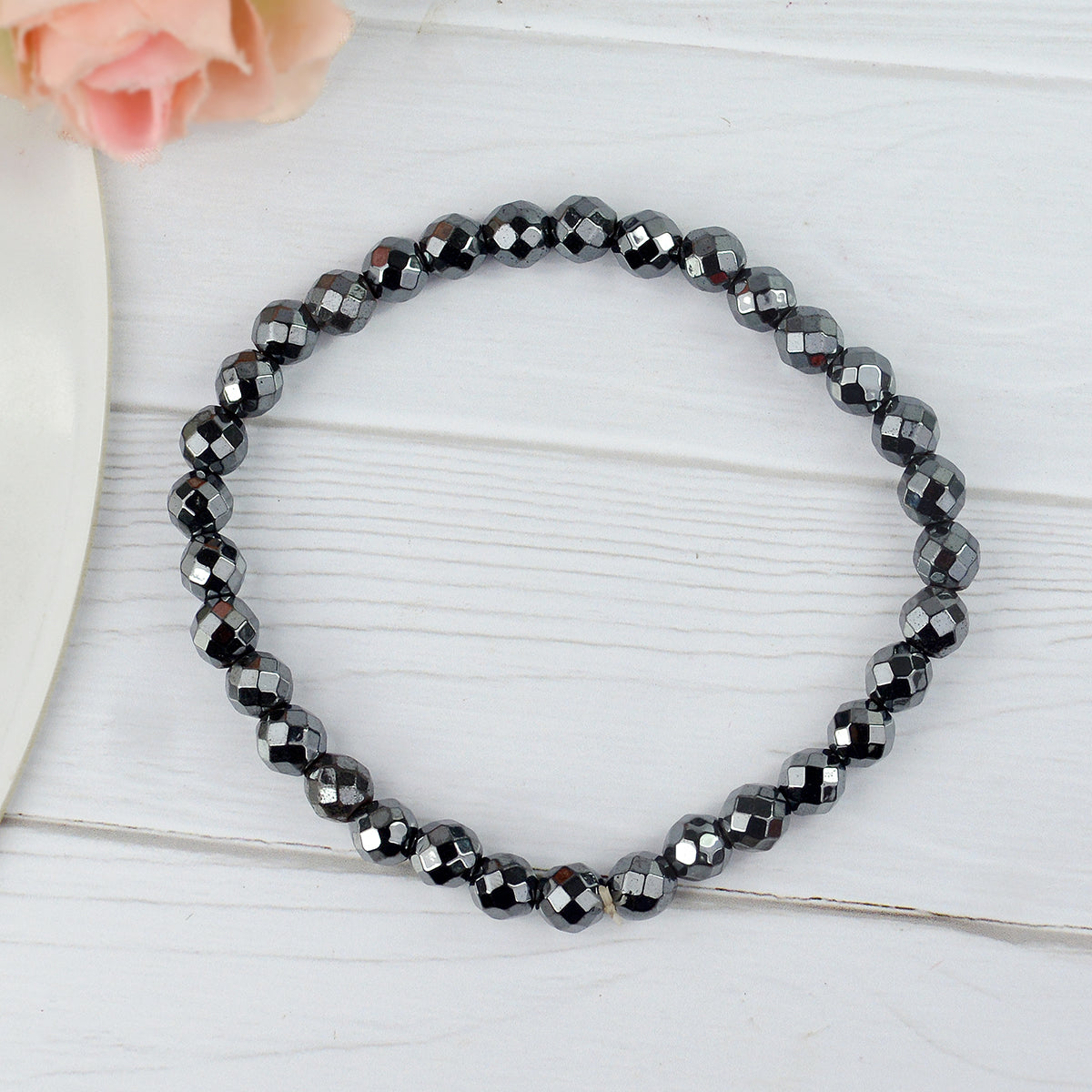 Natural Hematite 6mm Faceted Bead Bracelet for Grounding, Protection, Strength & Confidence