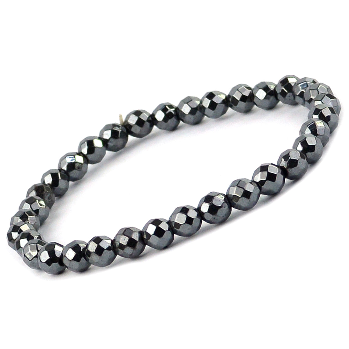 Natural Hematite 6 mm Faceted Bead Bracelet for Grounding, Protection, Strength & Confidence | Reiki Charged Gemstone Bracelet for Men & Women