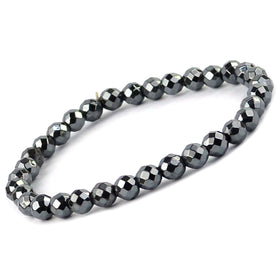 Natural Hematite 6 mm Faceted Bead Bracelet for Grounding, Protection, Strength & Confidence | Reiki Charged Gemstone Bracelet for Men & Women