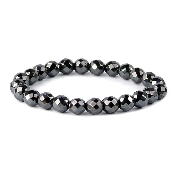Natural Hematite 8 mm Faceted Bead Bracelet