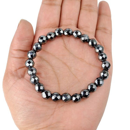 Natural Hematite 8 mm Faceted Bead Bracelet for Grounding, Protection, Strength & Confidence