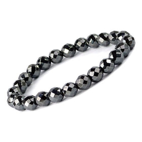 Natural Hematite 8 mm Faceted Bead Bracelet for Grounding, Protection, Strength & Confidence | Reiki Charged Gemstone Bracelet for Men & Women