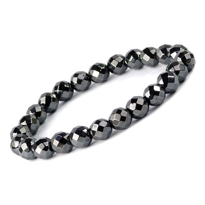 Natural Hematite 8 mm Faceted Bead Bracelet for Grounding, Protection, Strength & Confidence | Reiki Charged Gemstone Bracelet for Men & Women