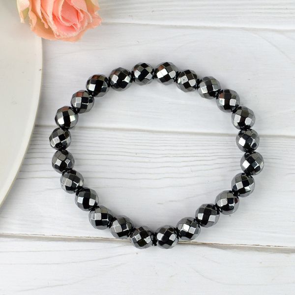Natural Hematite 8mm Faceted Bead Bracelet
