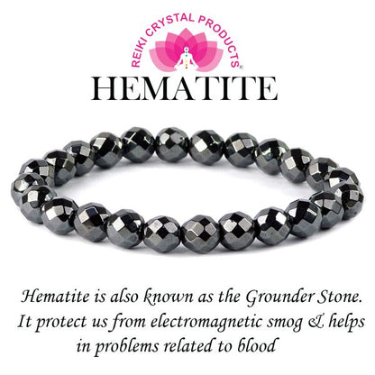 Natural Hematite 8mm Faceted Bead Bracelet for Grounding, Protection, Strength & Confidence