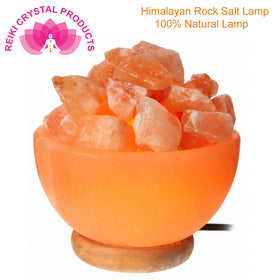 Natural Himalayan Fire Bowl Salt Lamp | Hand-Carved Rock Salt Lamp with Wooden Base | Ambient Night Light for Home Décor, Meditation, Vastu, Yoga & Relaxation | Height 15 cm | 2–3 kg