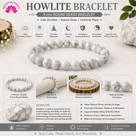 Natural Howlite 8 mm Round Beads Bracelet for Calmness, Patience, Emotional Balance, Focus & Positive Energy  Crystal Bracelet for Men & Women