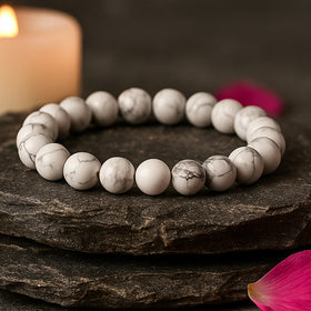 Natural Howlite 8mm Round Beads Bracelet for Calmness, Patience, Emotional Balance, Focus & Positive Energy  Crystal Bracelet for 