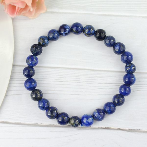 Natural Lapis 8 mm Round Bead Bracelet for Wisdom, Communication, Confidence & Mental Clarity