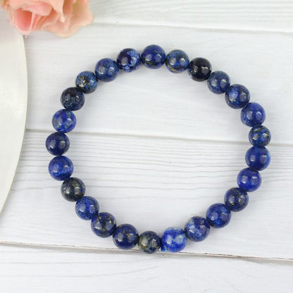 Natural Lapis 8 mm Round Bead Bracelet for Wisdom, Communication, Confidence & Mental Clarity