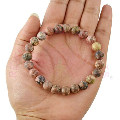 Natural Leopard Jasper 8 mm Round Bead Bracelet for Strength, Courage, Stability & Emotional Balance