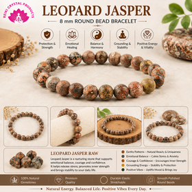Natural Leopard Jasper 8 mm Round Bead Bracelet for Strength, Courage, Stability & Emotional Balance  Reiki Charged Gemstone Bracelet for Men & Women
