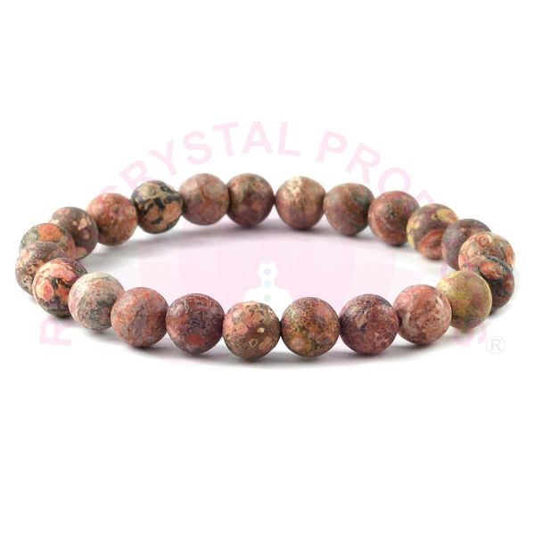 Natural Leopard Jasper 8mm Round Bead Bracelet for Strength, Courage, Stability & Emotional Balance