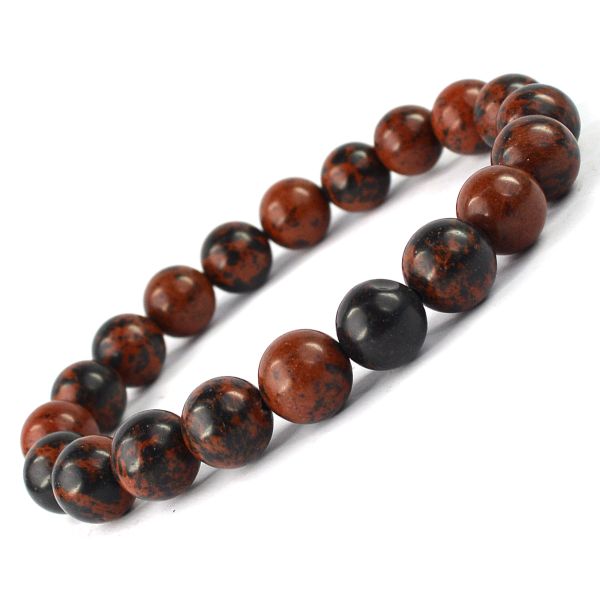 Natural Mahogany Obsidian 10 mm Round Bead Bracelet for Protection, Strength, Grounding & Emotional Balance | Reiki Charged Gemstone Bracelet for Men & Women