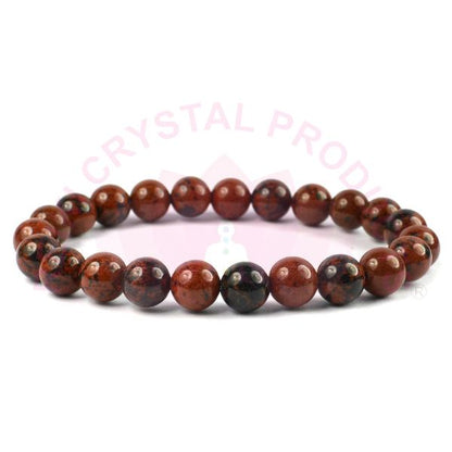 Natural Mahogany Obsidian 8 mm Round Bead Bracelet for Protection, Strength, Grounding & Positive Energy | Reiki Charged Gemstone Bracelet for Men & Women