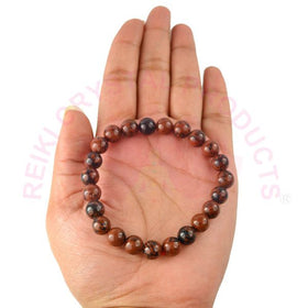 Natural Mahogany Obsidian 8mm Round Bead Bracelet for Protection, Strength, Grounding & Positive Energy | Reiki Charged Gemstone Bracelet for Men & Women