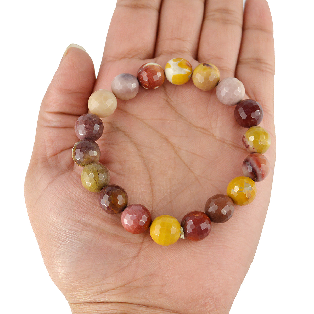 Natural Mookaite Jasper 10 mm Faceted Bead Bracelet for Strength, Stability, Confidence & Positive Energy