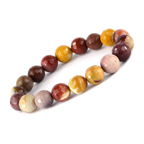 Natural Mookaite Jasper 10 mm Faceted Bead Bracelet for Strength, Stability, Confidence & Positive Energy | Reiki Charged Gemstone Bracelet for Men & Women