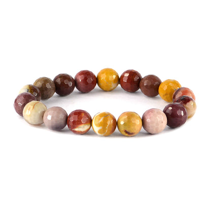Natural Mookaite Jasper 10mm Faceted Bead Bracelet for Strength, Stability, Confidence & Positive Energy | Reiki Charged Gemstone Bracelet for Men & Women