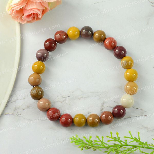 Natural Mookaite Jasper 8 mm Round Bead Bracelet for Courage, Strength, Stability & Positive Energy