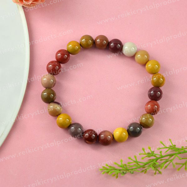 Natural Mookaite Jasper 8mm Round Bead Bracelet for Courage, Strength, Stability & Positive Energy