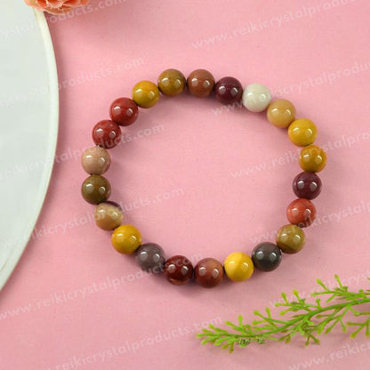 Natural Mookaite Jasper 8mm Round Bead Bracelet for Courage, Strength, Stability & Positive Energy