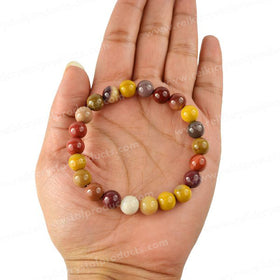 Natural Mookaite Jasper 8mm Round Bead Bracelet for Courage, Strength, Stability & Positive Energy | Reiki Charged Gemstone Bracelet for Men & Women
