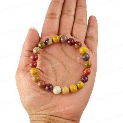 Natural Mookaite Jasper 8mm Round Bead Bracelet for Courage, Strength, Stability & Positive Energy | Reiki Charged Gemstone Bracelet for Men & Women