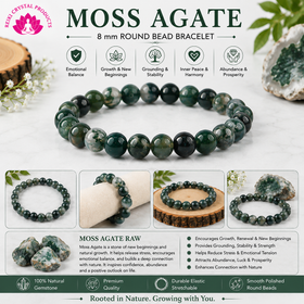 Natural Moss Agate 8 mm Round Bead Bracelet for Growth, Emotional Balance, Grounding & Positive Energy  Crystal Bracelet for Men & Women