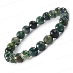 Natural Moss Agate 8mm Round Bead Bracelet for Growth, Emotional Balance, Grounding & Positive Energy  Crystal Bracelet for Men & Women
