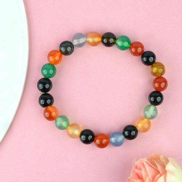 Natural Multi Onyx 8 mm Round Bead Bracelet for Balance, Confidence, Protection & Positive Energy