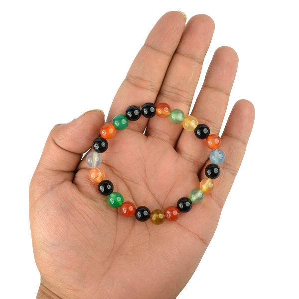 Natural Multi Onyx 8mm Round Bead Bracelet for Balance, Confidence, Protection & Positive Energy | Reiki Charged Gemstone Bracelet for Men & Women
