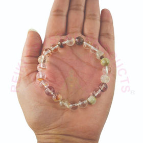 Natural Multi Rutile Quartz 8 mm Round Bead Bracelet for Clarity, Prosperity, Confidence & Positive Energy