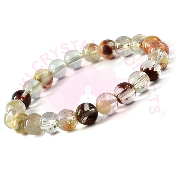 Natural Multi Rutile Quartz 8 mm Round Bead Bracelet for Clarity, Prosperity, Confidence & Positive Energy | Reiki Charged Gemstone Bracelet for Men & Women