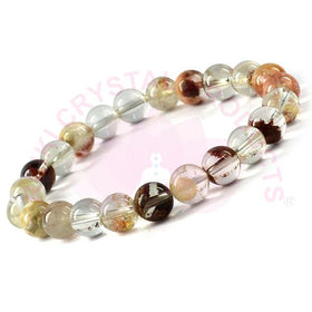 Natural Multi Rutile Quartz 8 mm Round Bead Bracelet for Clarity, Prosperity, Confidence & Positive Energy | Reiki Charged Gemstone Bracelet for Men & Women