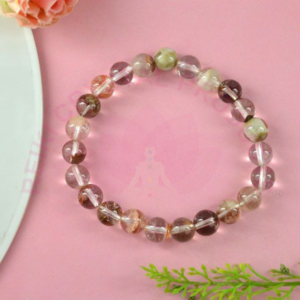 Natural Multi Rutile Quartz 8mm Round Bead Bracelet for Clarity, Prosperity, Confidence & Positive Energy | Reiki Charged Gemstone Bracelet for Men & Women