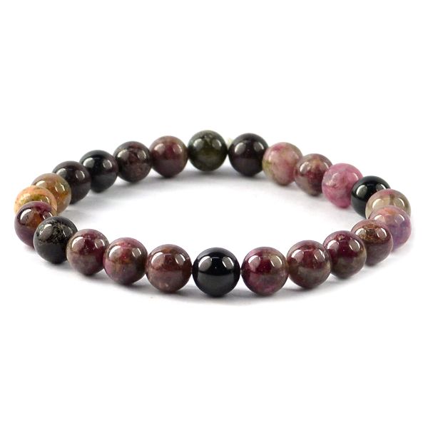 Natural Multi Tourmaline 8 mm Round Bead Bracelet for Protection, Emotional Balance, Positivity & Spiritual Growth
