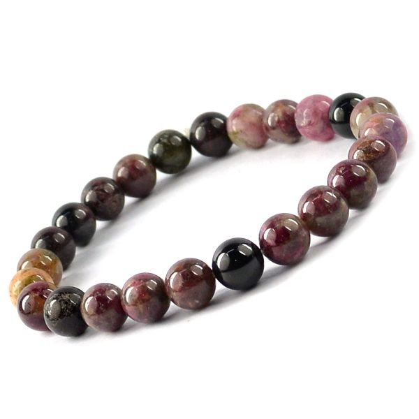 Natural Multi Tourmaline 8 mm Round Bead Bracelet for Protection, Emotional Balance, Positivity & Spiritual Growth | Reiki Charged Gemstone Bracelet for Men & Women