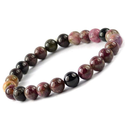 Natural Multi Tourmaline 8 mm Round Bead Bracelet for Protection, Emotional Balance, Positivity & Spiritual Growth | Reiki Charged Gemstone Bracelet for Men & Women