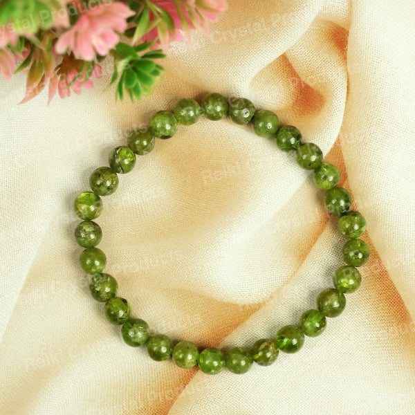 Natural Peridot 6 mm Round Bead Bracelet for Prosperity, Confidence, Emotional Balance & Positive Energy