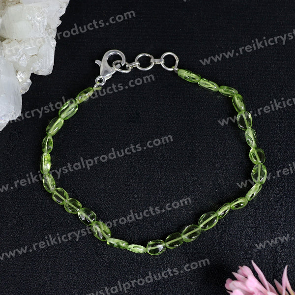 Natural Peridot Adjustable Oval Beads Bracelet