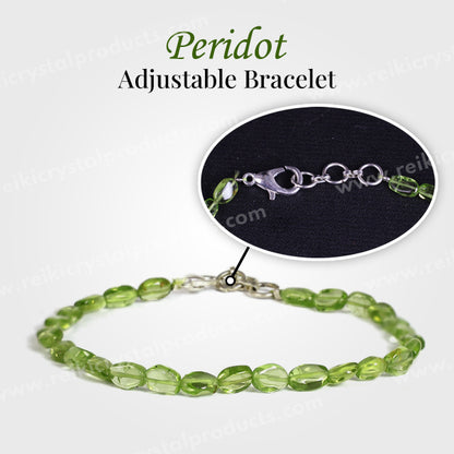 Natural Peridot Adjustable Oval Beads Bracelet for Prosperity, Growth, Happiness & Positive Energy | Reiki Charged Gemstone Bracelet for Men & Women
