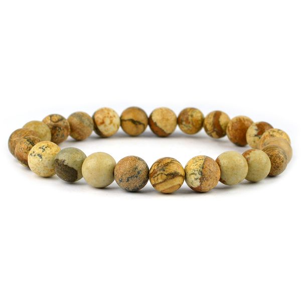 Natural Picture Jasper 8 mm Round Bead Bracelet for Grounding, Stability, Courage & Emotional Balance