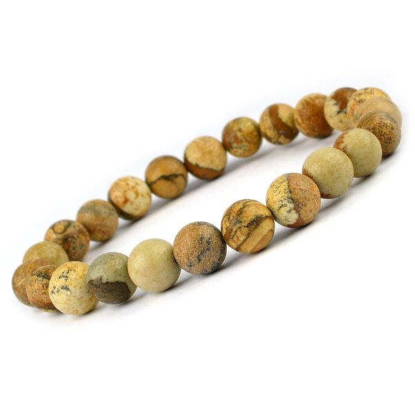 Natural Picture Jasper 8 mm Round Bead Bracelet for Grounding, Stability, Courage & Emotional Balance | Reiki Charged Gemstone Bracelet for Men & Women